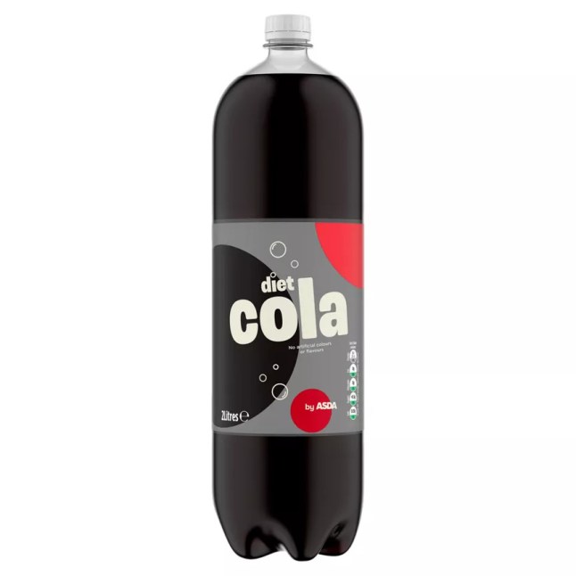 A bottle of Asda's diet cola on a white background
