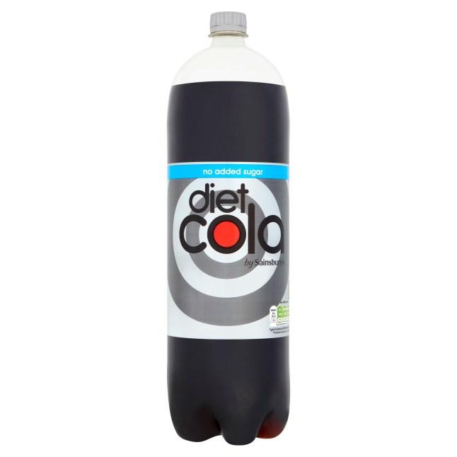 A bottle of diet cola from Sainsbury's on a white background