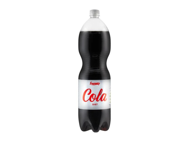 Bottle of Lidl's Freeway Diet Cola on a white background