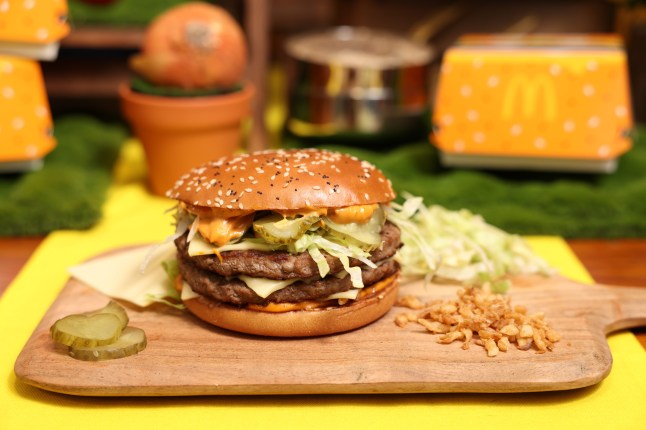 The Big Arch burger with two Quarter Pounder patties, three slices of cheese, crispy onions, slivered onions, lettuce and Big Arch sauce