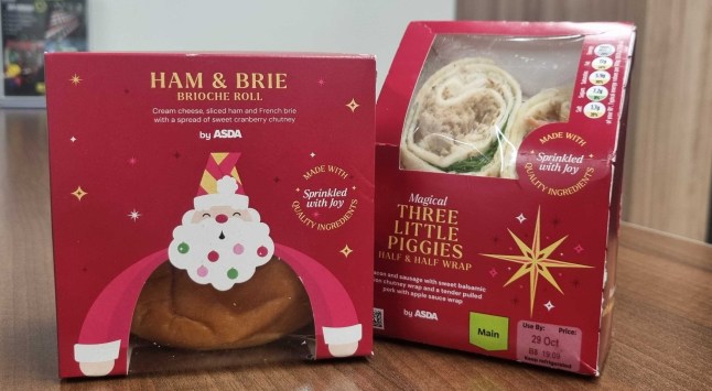 Asda's Three Little Piggies Half & Half Wrap and Ham & Brie Brioche Roll in packets