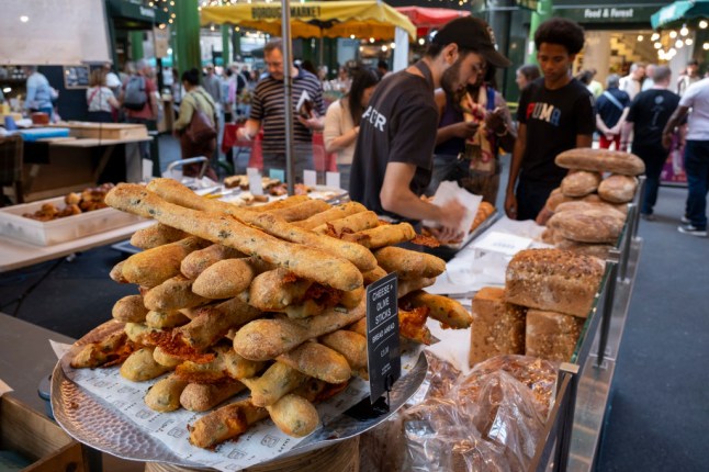 A bread stall at Borough Market In London