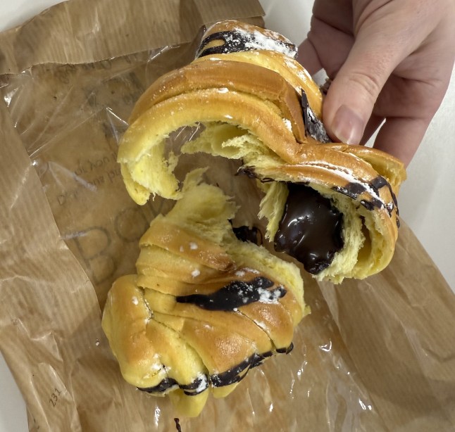The inside of the chocolate brioche croissant from Lidl