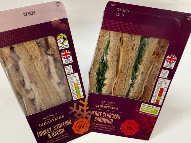 Merry Club’mas Sandwich and Turkey, Stuffing and Bacon sandwich in packets