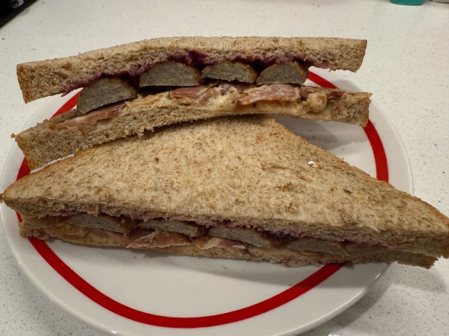 Lidl Pigs Under Blankets Sandwich on a plate
