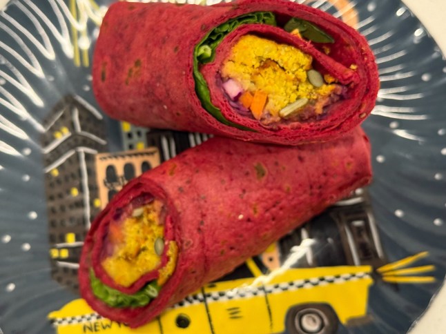 Lidl Falafel and Craberry Wrap on a plate