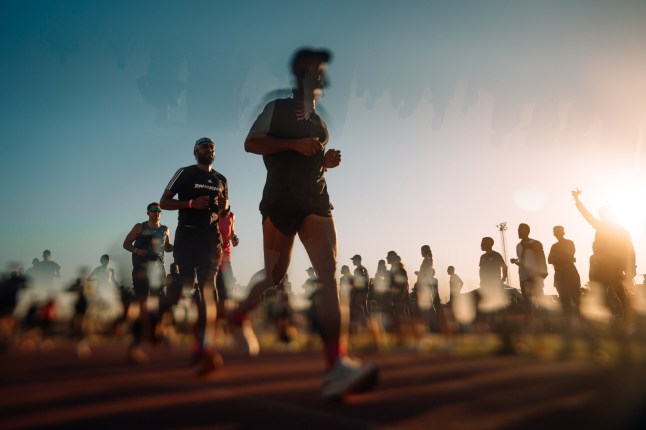 A group of people running